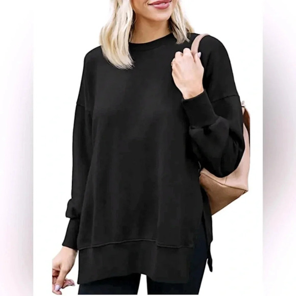 Kersh/ Black pullover crew neck sweater/  Side slits/ Size US XL - Picture 1 of 10